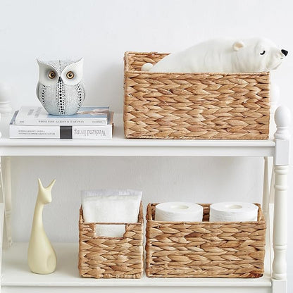 Vagusicc Wicker Basket, 3-Pack Water Hyacinth Wicker Storage Basket with Handles, Storage Baskets for Organizing, Large Hyacinth Storage Baskets for Shelves with Liner (Water Hyacinth Baskets Set)