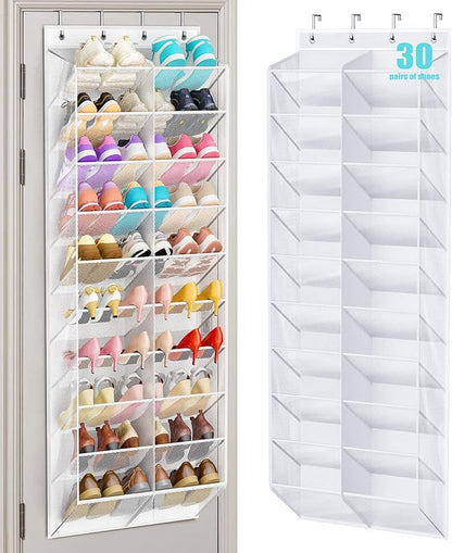 MISSLO 30 Pairs Over the Door Shoe Organizer and 36 Pairs Clear Over the Door Shoe Organizer Closet
