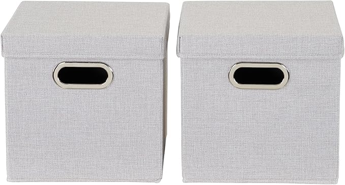 Household Essentials 804-1 Café Cube Bin Storage Set with Lids and Handles | 16 Pack | Silver Linen