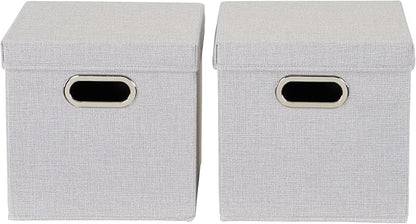 Household Essentials 804-1 Café Cube Bin Storage Set with Lids and Handles | 16 Pack | Silver Linen