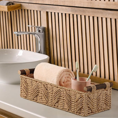 Bathroom Baskets for Organizing with Handle Decorative Basket for Bathroom Countertop Storage Toilet Paper Storage Basket for Toilet Tank Top Small Baskets Set,Cream