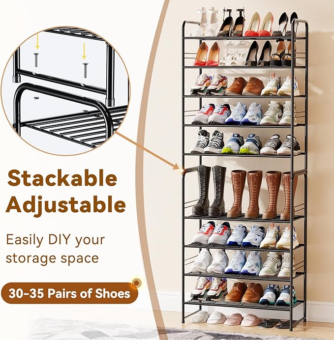 Simple Shoe Rack, 5 Tier Heavy Duty Metal Shoe Shelf 27 Inch Wide, Black
