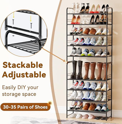 Simple Shoe Rack, 5 Tier Heavy Duty Metal Shoe Shelf 27 Inch Wide, Black