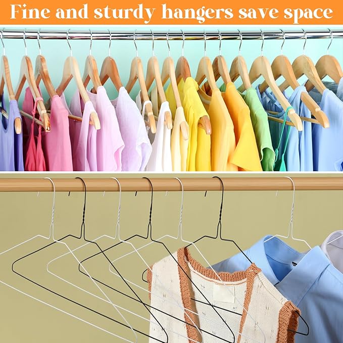 Yuntau 120 Pcs Wire Hangers Bulk 17.7" Dry Cleaner Hangers, Suit Holders for Home Caped Clothing (Black and White)