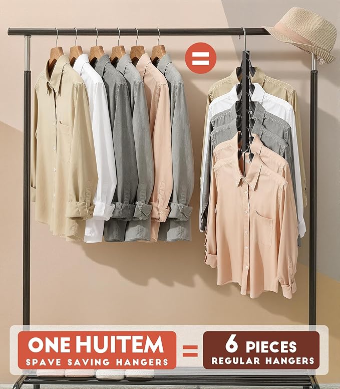 HUITEM Clothes Hangers Space Saving Hangers, 6 Tier Non Slip Shirt Hangers with Foam Padding, Space Saving Coat Hanger Closet Organizers and Storage for Shirts, Sweaters, T-Shirts, Jackets, 2 Pack
