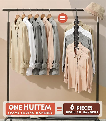 HUITEM Clothes Hangers Space Saving Hangers, 6 Tier Non Slip Shirt Hangers with Foam Padding, Space Saving Coat Hanger Closet Organizers and Storage for Shirts, Sweaters, T-Shirts, Jackets, 2 Pack