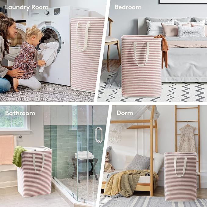 Lifewit 1 Pack Laundry Basket 80L Each, Collapsible Clothes Hamper with Reinforced Handles, Freestanding Waterproof Design for Bedroom and Laundry Room, Pink 80L Total