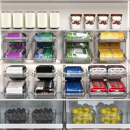 Refrigerator Beverage Can Storage Rack, Soda Can Organizer Easy Access Transparent Two-Tier Design Beverage Can Holder Drink Organizer Black