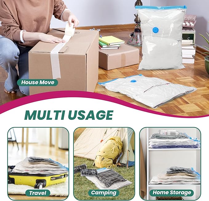HealSmart Vacuum Storage Bags - 30 Pack Space Saver, Vacuum Sealed for Clothes, Comforters, Blankets, Pillows - Hand Pump Included (5 Jumbo/5 L/5 M/5 S/5 Roll M/5 Roll S)