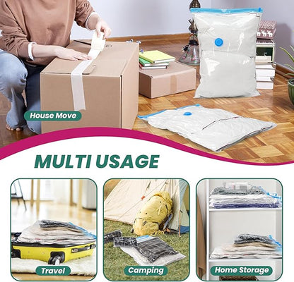 HealSmart Vacuum Storage Bags - 30 Pack Space Saver, Vacuum Sealed for Clothes, Comforters, Blankets, Pillows - Hand Pump Included (5 Jumbo/5 L/5 M/5 S/5 Roll M/5 Roll S)