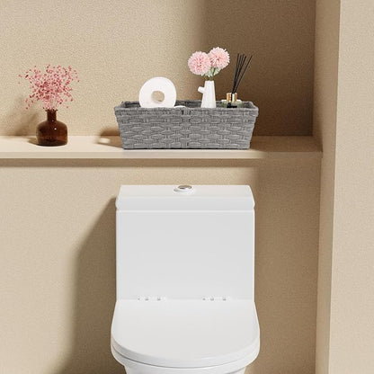 Wicker Storage Baskets for Bathroom, Toilet Tank, Decor - Woven Grey Baskets, 15¾" x 6¾" x 4¾", 2-Pack