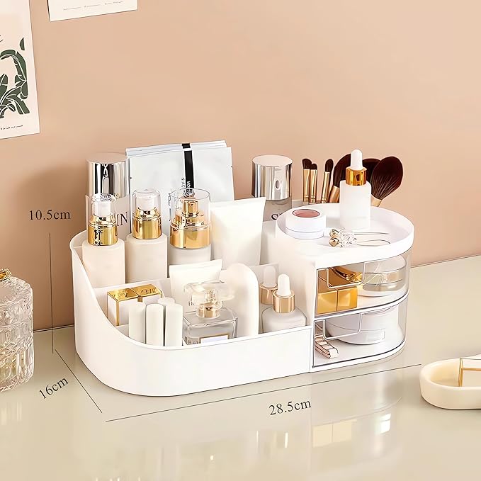 Makeup Storage Organizer with Drawer, Countertop Cosmetic Organizer for Vanity, Multi-purpose Cosmetic Storage Case Organizer for Dressing Table, Bedroom and Bathroom Countertop