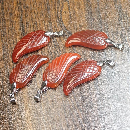 35mm Hand carved mixed gemstom angel wing for necklace pendant bead (red agate)