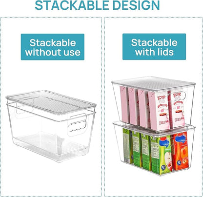 Vtopmart 12 Pack Clear Stackable Storage Bins with Lids, Medium Plastic Containers with Handle for Pantry Organizer and Storage,Perfect for Kitchen,Fridge,Cabinet, Closet,Bathroom Organization