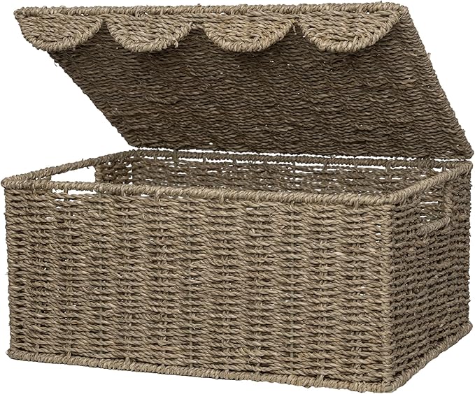 StorageWorks Scalloped Edge Wicker Basket, Seagrass Storage Baskets for Living Room, Bedroom, 15" L x 11 ¼" W x 7" H