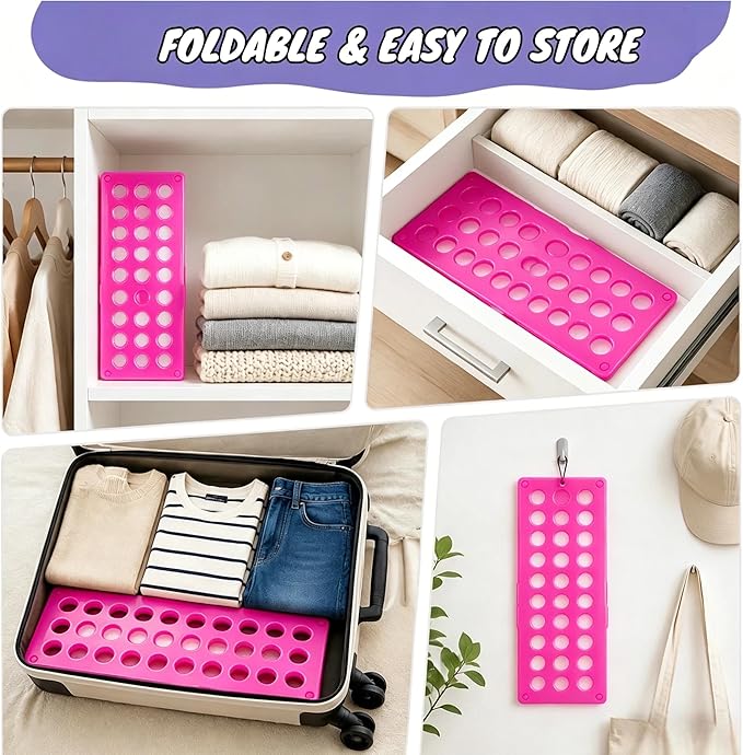 Toddler Shirt Folding Board (Ages 1–7) – Build Independence & Fine Motor Skills, Mini Kids Clothes Folding Board & Shirt Folder, Portable Laundry Organizer for Small Sizes (Magenta)