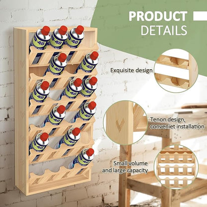 6 Tier 24 Can Spray Paint or Lube Can Wall Mount Storage Holder Rack Lube Holder Organization Storage Rack Wood Shelf Case Organizer, 14.2" L x 5" W x 30" H