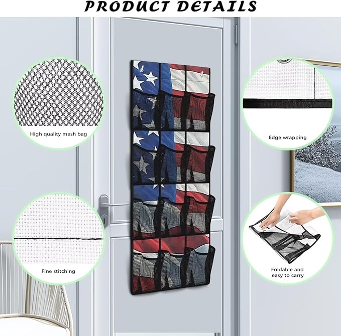 American Flag 12-Pocket Sports Gear Organizer, Ventilated Mesh for Shoes, Water Bottles, Towels, Gym & Locker Room Storage