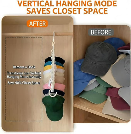 9-Hook Wall Mounted Hat Organizer for Closet Horizontal & Vertical Hat Rack with Clips Space Saving Cap Holder for Baseball Caps & Accessories