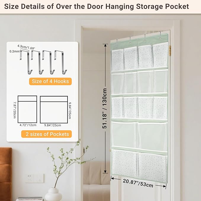16 Pockets- Over Door Hanging Storage Organizer with 4 Kinds Pouch,Behind Closet Hanging Shelf Holder for Sock,Hat,Underwear,Travel Outfit,Shoes,Back of Door Space-saving Organization for Home,Dorm,RV