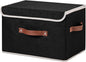 Storage Bins Box with Lids Decorative Cotton Linen Fabric Baskets Cubes with Handles PP Plastic Board Foldable Washable Lidded Clothing Shelf Closet Organizer Container (Black, Large)