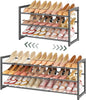 FAVOOSTY 3-Tier Expandable Shoe Rack, Adjustable Shoe Shelf Storage Organizer Space Saving Metal Free Standing Shoe Rack for Entryway Closet Doorway, Silver Grey
