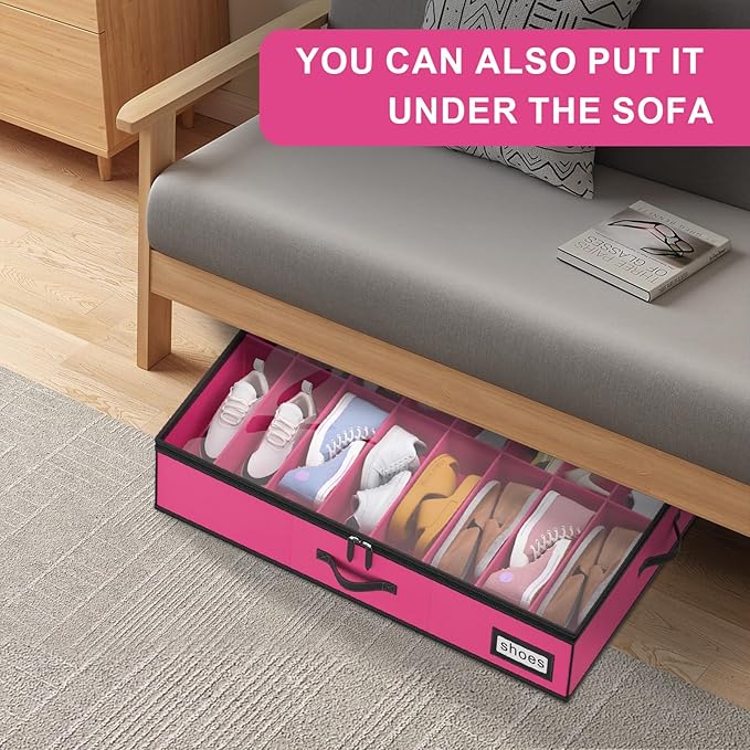 homyfort Shoe Organizer Under Bed, Fits 32 Pairs, Under bed Shoe Storage Boxes with Study Handles and Clear Cover, zapateras organizer for shoes, set of 2
