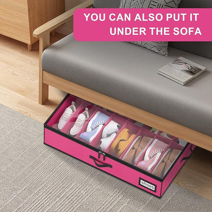 homyfort Shoe Organizer Under Bed, Fits 32 Pairs, Under bed Shoe Storage Boxes with Study Handles and Clear Cover, zapateras organizer for shoes, set of 2