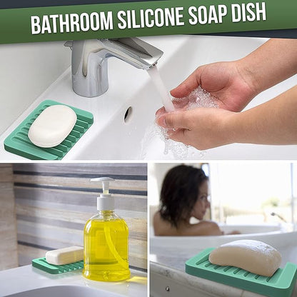 ZAPPOWARE 2-Pack Silicone Soap Dish with Drain - Bar Soap Holder (Light Green) for Shower & Bathroom Sink - Self Draining Waterfall Soap Saver Tray for Kitchen, Prevents Sticky Mess, Easy to Clean
