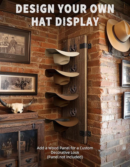 Cowboy Hat Holder Wall Mount, Metal Western Hat Rack for Wall, 4 Pack Cowboy Hat Hanger for Wide Brim Hats Fedora, Rustic Horseshoe Organizer for Closet Entryway Horse Trailer, Western Decor, Bronze