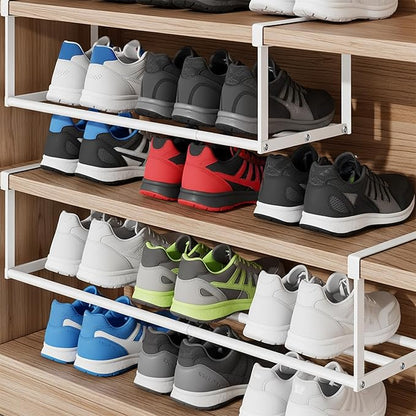 2 Pcs Expandable Shoe Rack Organizer, Adjustable Retractable Shoe Racks, Multifunctional Under Cabinet Hanging Shelf for Closet Storage, White, 16.5-31.5 Inch, Space Saving