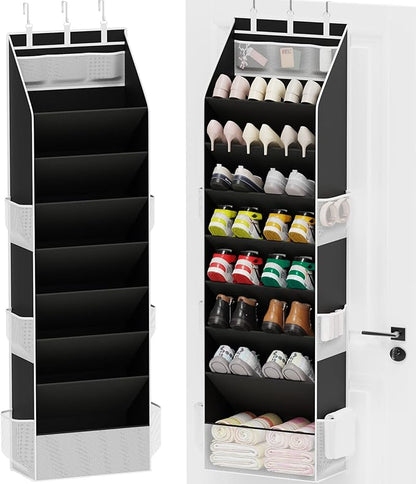 Criusia Shoe Organizer, Over the Door Shoe Organizer for Closet, Hanging Closet Shoe Storage with Large Deep Pockets, Holds Sneakers, Sandals, Boots, Fits 16–24 Pairs, Black