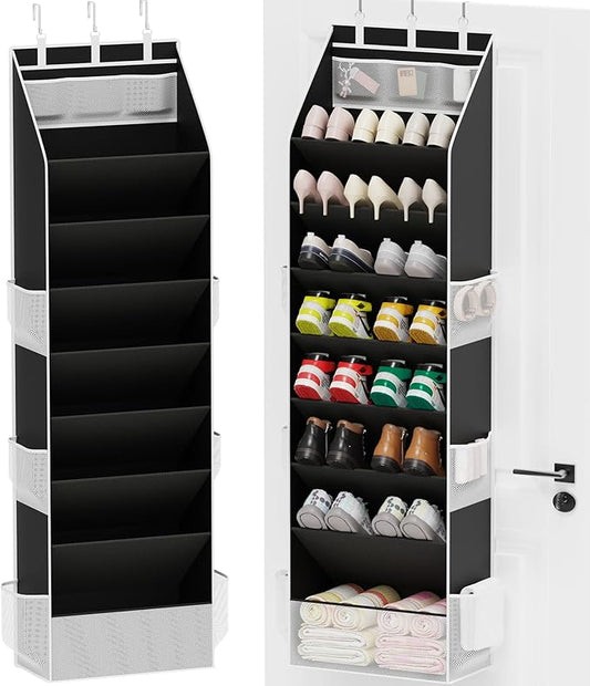 Criusia Shoe Organizer, Over the Door Shoe Organizer for Closet, Hanging Closet Shoe Storage with Large Deep Pockets, Holds Sneakers, Sandals, Boots, Fits 16–24 Pairs, Black