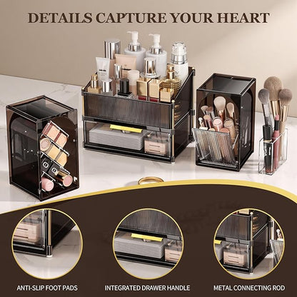INVSSENE Stackable Makeup Organizer Countertop, Storage Perfume Skincare Cosmetic Lipstick Face Mask Makeup Brush Palettes, Ideal for Vanity Bathroom Counter