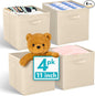 Reli. 11 Inch Cube Storage Bins (4 Pack) | Cube Organizer Bins | 11x11 Fabric Storage Boxes | Collapsible, Foldable Fabric Cubby Box (Square) | Kids Room Organization (Beige)