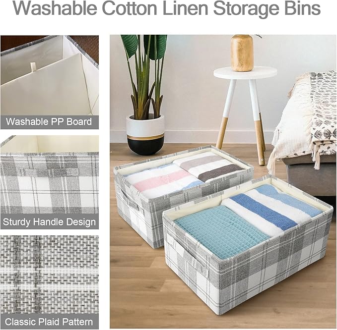 ANMINY 6 Pack Closet Storage Baskets for Shelves, 16 x 10 Inch Collapsible Fabric Storage Bins Washable Cloth Closet Organizing Bins Decorative Storage Baskets with Handles, Light Gray