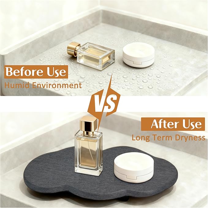 Water Absorbing Stone Tray Cute Cloud Shape, Instant Drying Sink Diatomite Coasters for Bathroom & Kitchen Counter Organizers, Dish Soap Dispenser Sponge Holder, 8 * 4inch, 1 Pcs (Dark Gray)