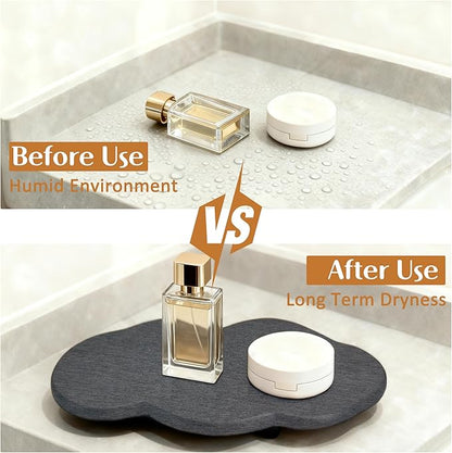 Water Absorbing Stone Tray Cute Cloud Shape, Instant Drying Sink Diatomite Coasters for Bathroom & Kitchen Counter Organizers, Dish Soap Dispenser Sponge Holder, 8 * 4inch, 1 Pcs (Dark Gray)