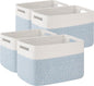 OIAHOMY 4 Pack Storage Baskets for Organizing, Basket for Shelves with Handle, Woven Baskets for Storage Toys, Towels, Books, Cotton Rope Basket 13" L x 9 " W x 7.8 " H, Light Blue & White