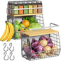 Magnetic Shelf for Fridge with Wood Lid, Fruit Potato and Onion Storage Bins, Pantry Organizers & Storage, Large Container Magnetic Spice Rack for Refrigerator, Kitchen Counter (Silver-gray, 2)