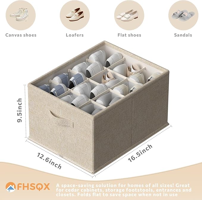 FHSQX 2 Pack Shoe Organizer for Closet,Foldable Shoe Organizer,Fits up to 24 Pairs,Storage Containers With Bottom Support for Shoes | Foldable