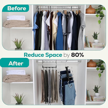 Utopia Home Pants Hangers, Space Saving 2 Pack Black Foldable Hangers with Clips for Clothes, Pants, Jeans, Skirts and Scarves, S-Type Stainless Steel Hook, Anti-Slip Hanger for Closet Organization