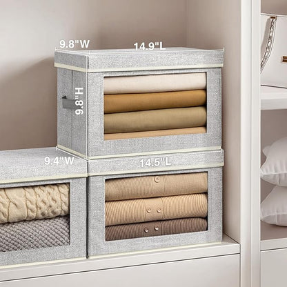 Homsorout Storage Baskets with Lids, 4 Pack Large Box Organizer with Window, Fabric Storage Cubes Bins for Closet, Collapsible Organizer Bins for Bedroom, Living Room, Dorm, Blended