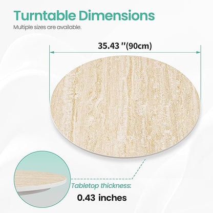 ZL ZELing 35.4" Lazy Susan Turntable – 360° Sinteredstone Silent Anti-Slip Turntable, Table Top Centerpiece for Kitchen, Pantry, Spice Rack, Refrigerator & Dining Table, Beige