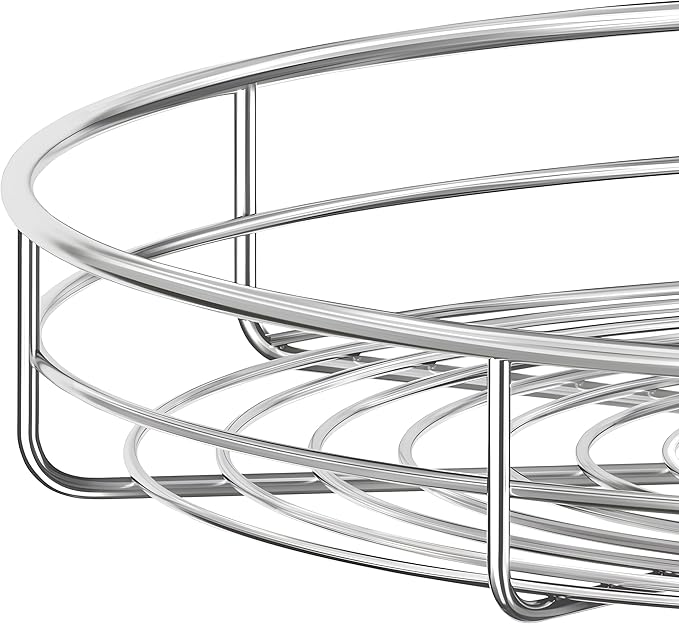 JOWBOOW 24" Chrome Corner Cabinet Lazy Susan, Full Circle Corner Cabinet Lazy Susan Replacement Shelves Rotating Rack for Corner Base Kitchen