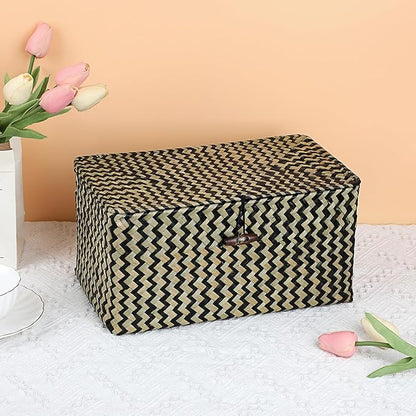 Hipiwe Wicker Shelf Baskets with Lid Seagrass Storage Baskets Handwoven Household Organizer Rectangular Woven Organizer Box for Storage Shelf Wardrobe,Medium
