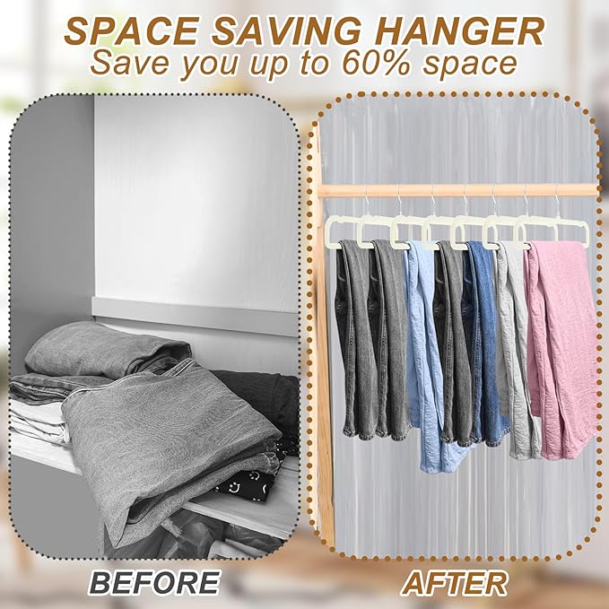 Pants Hangers Space Saving, 30 Pack Velvet Hangers for Closet with 30 Hooks, Strong Durable Non Slip Slim Clothes Hanger, Ultra Soft Flocked Hanger for Pants, Shirts, Bra, Shorts (Cream)