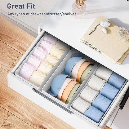DIMJ Drawer Organizer Clothes - Underwear Organizer Small Sock Organizer Box Dresser Organizer,Drawer Dividers for Baby Clothes,Bra,Socks, Belt, Tie, Set of 6,White