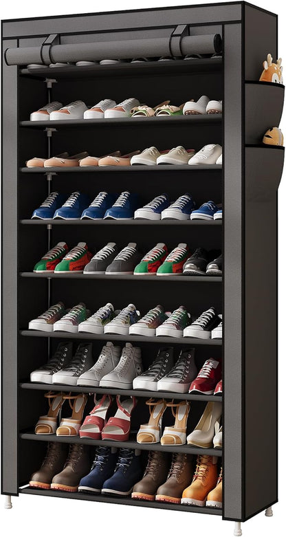 Laiensia 9-Tier Vertical Shoe Rack Organizer, Space Saving Shoe Storage Organizer, Non-Woven Cover Shoe Shelf Holds 36-45Pairs for Bedroom, Hallway, Closet Entryway, Grey