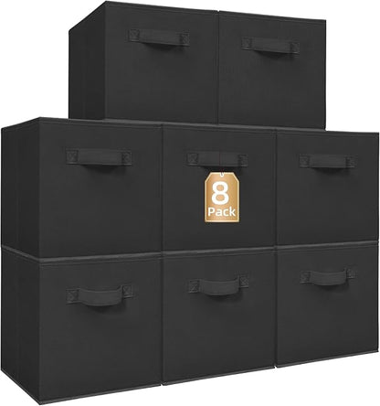 STORAGE MANIAC Storage Cubes, 11 Inch Collapsible Storage Bins with Handles, 8 Pack Fabric Foldable Bins for Organization, Durable Storage Bins for Closet, Shelves, Offices, Toys, 8-Pack Black